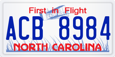 NC license plate ACB8984