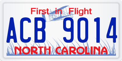 NC license plate ACB9014