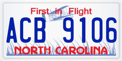 NC license plate ACB9106