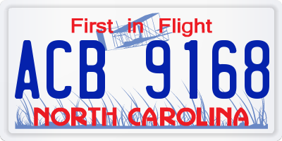 NC license plate ACB9168