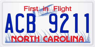 NC license plate ACB9211