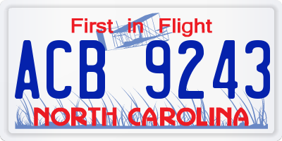 NC license plate ACB9243