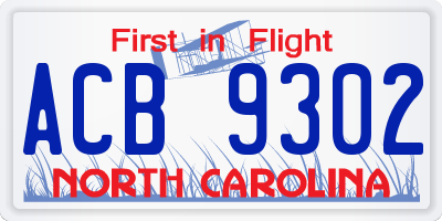 NC license plate ACB9302