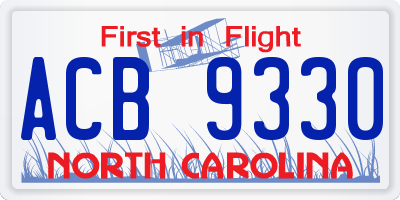 NC license plate ACB9330