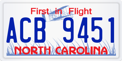 NC license plate ACB9451