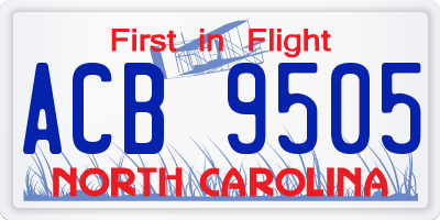 NC license plate ACB9505