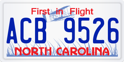 NC license plate ACB9526