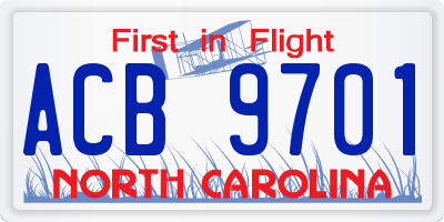 NC license plate ACB9701