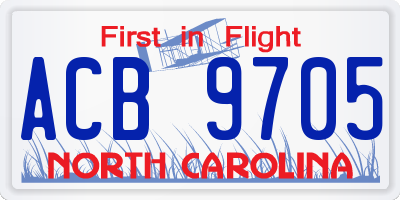 NC license plate ACB9705