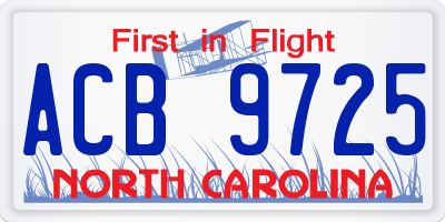 NC license plate ACB9725