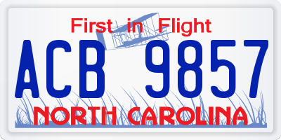 NC license plate ACB9857