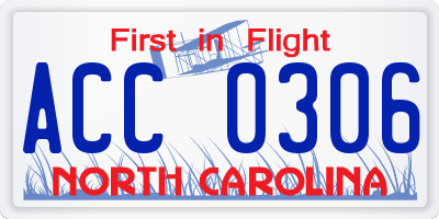 NC license plate ACC0306