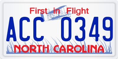 NC license plate ACC0349