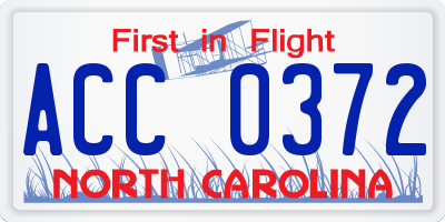 NC license plate ACC0372