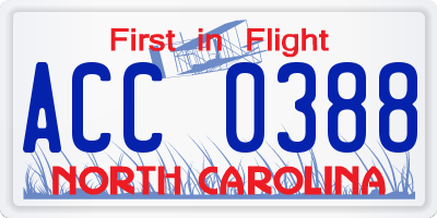 NC license plate ACC0388