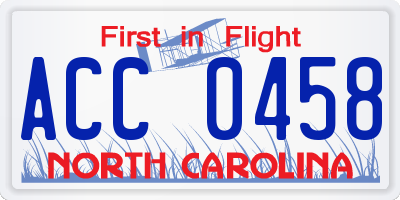 NC license plate ACC0458