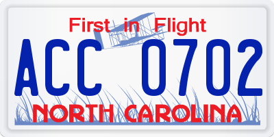 NC license plate ACC0702