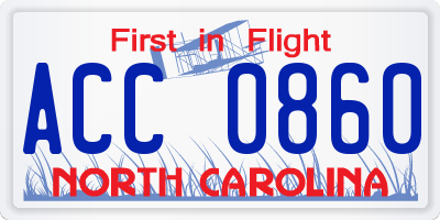 NC license plate ACC0860