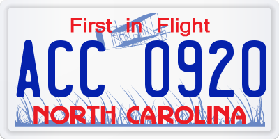 NC license plate ACC0920