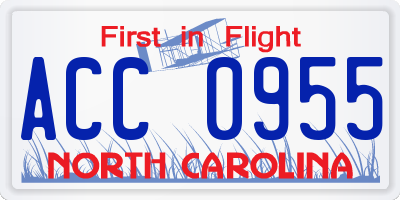NC license plate ACC0955