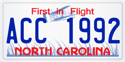 NC license plate ACC1992