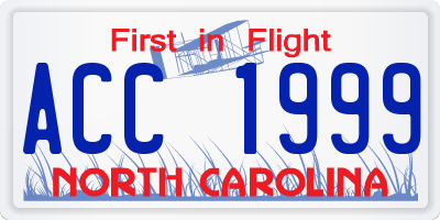NC license plate ACC1999