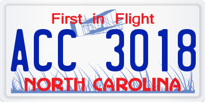 NC license plate ACC3018