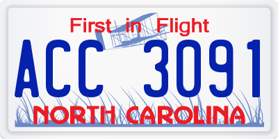 NC license plate ACC3091