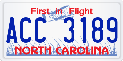 NC license plate ACC3189