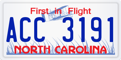 NC license plate ACC3191