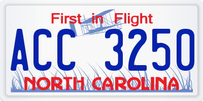 NC license plate ACC3250