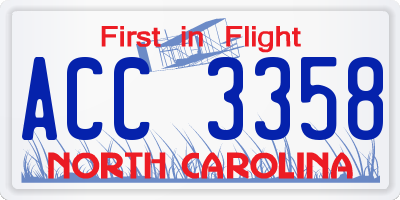 NC license plate ACC3358