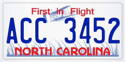 NC license plate ACC3452