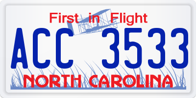 NC license plate ACC3533