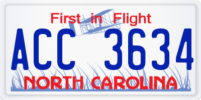 NC license plate ACC3634