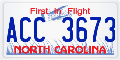 NC license plate ACC3673
