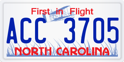NC license plate ACC3705