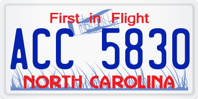 NC license plate ACC5830