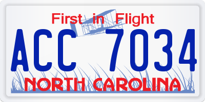 NC license plate ACC7034