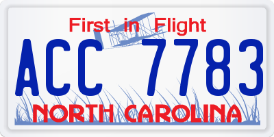 NC license plate ACC7783