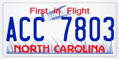 NC license plate ACC7803