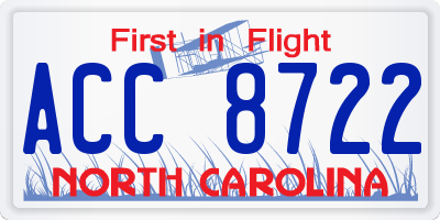 NC license plate ACC8722