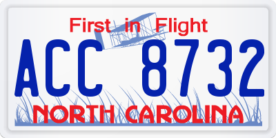 NC license plate ACC8732