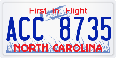 NC license plate ACC8735