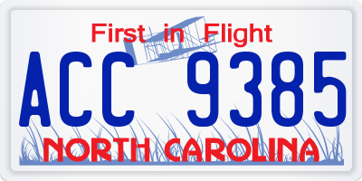 NC license plate ACC9385