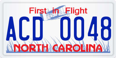 NC license plate ACD0048