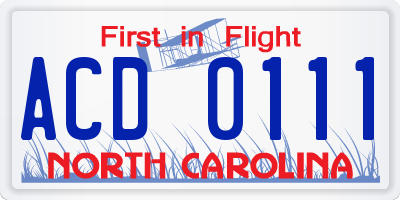 NC license plate ACD0111