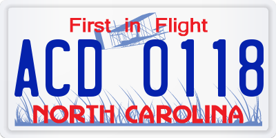 NC license plate ACD0118