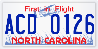 NC license plate ACD0126