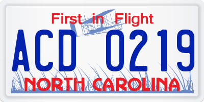 NC license plate ACD0219